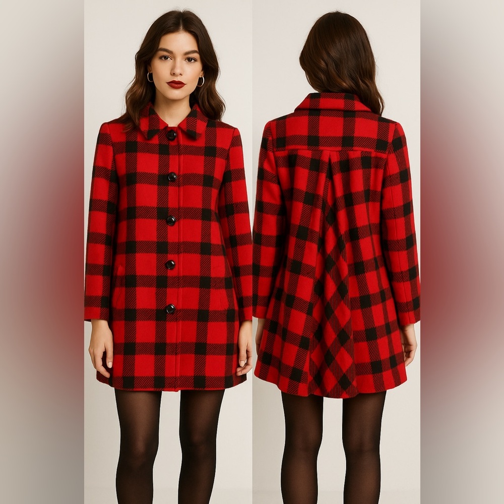 Carlisle Red Plaid‎ Wool Swing Coat Sz. 2